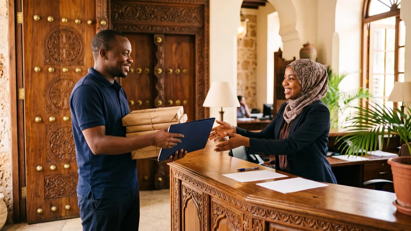 Zanwave delivering completed print work to a client in Zanzibar